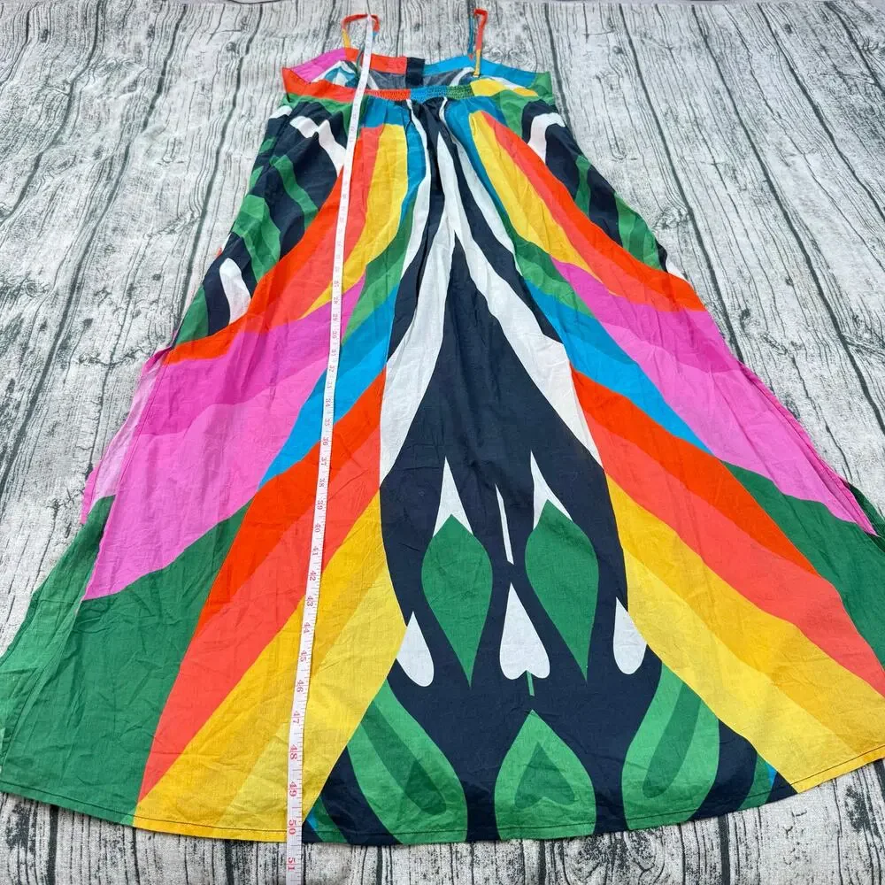 FARM Rio Macaw Stripes Maxi Dress S Multicolor Cotton Beach Cover-Up - Picture 8 of 9